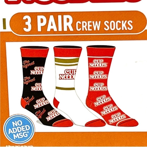 Cup Noodles Themed Men’s 3-Pair Crew Socks - Size 8-12 - Picture 5 of 10